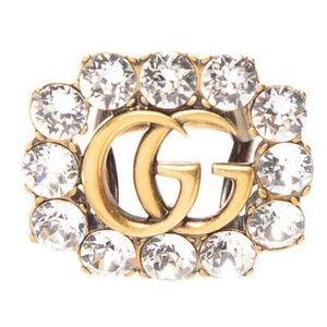 Gucci Gold and Silver Crystal Logo Ring.. size 5-5.5

Authentic!!